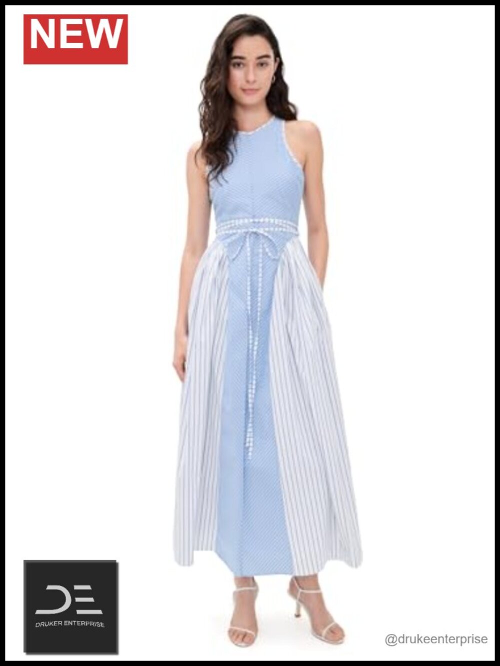 Emin Midi Dress High Neck Sleeveless Self-Tie Belt A-Line